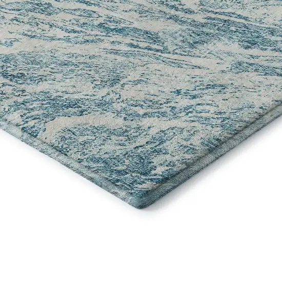 Teal And Ivory Abstract Washable Area Rug With UV Protection Photo 7