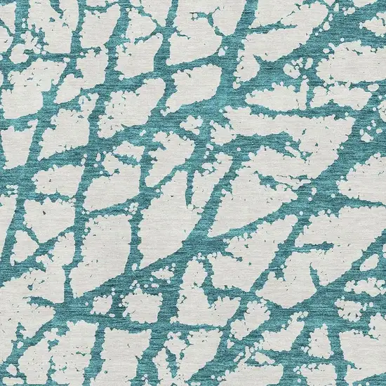 Teal And Ivory Abstract Washable Area Rug With UV Protection Photo 2