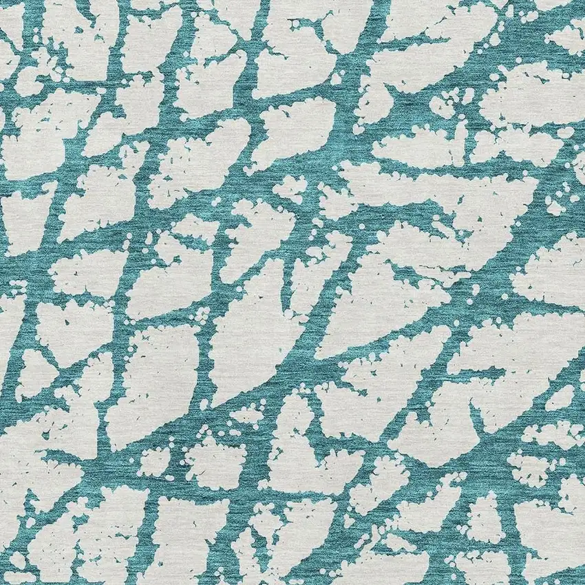 Teal And Ivory Abstract Washable Area Rug With UV Protection Photo 2