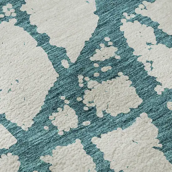Teal And Ivory Abstract Washable Area Rug With UV Protection Photo 9