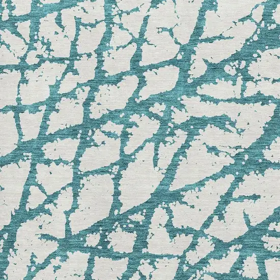 Teal And Ivory Abstract Washable Area Rug With UV Protection Photo 2