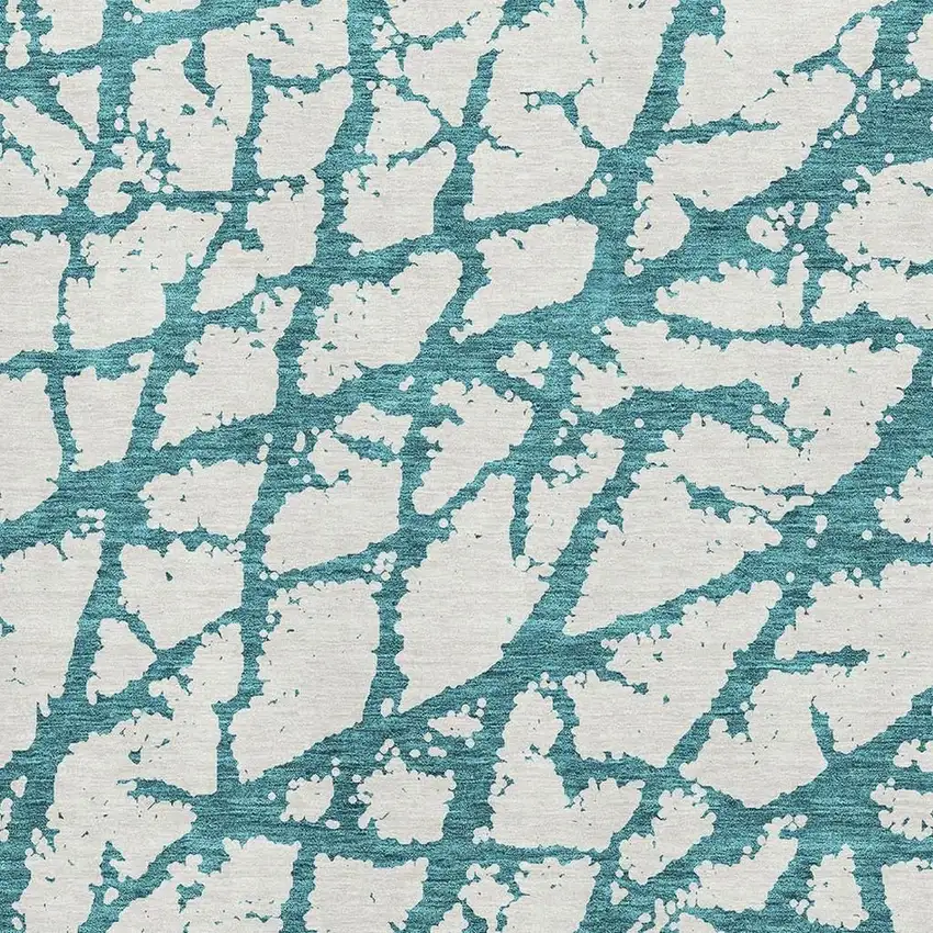 Teal And Ivory Abstract Washable Area Rug With UV Protection Photo 2