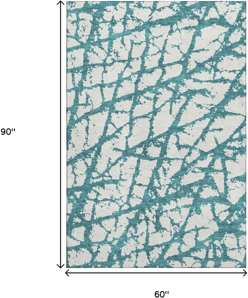 Teal And Ivory Abstract Washable Area Rug With UV Protection Photo 6