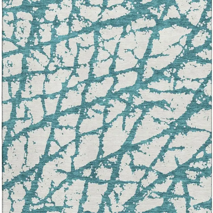 Teal And Ivory Abstract Washable Area Rug With UV Protection Photo 2
