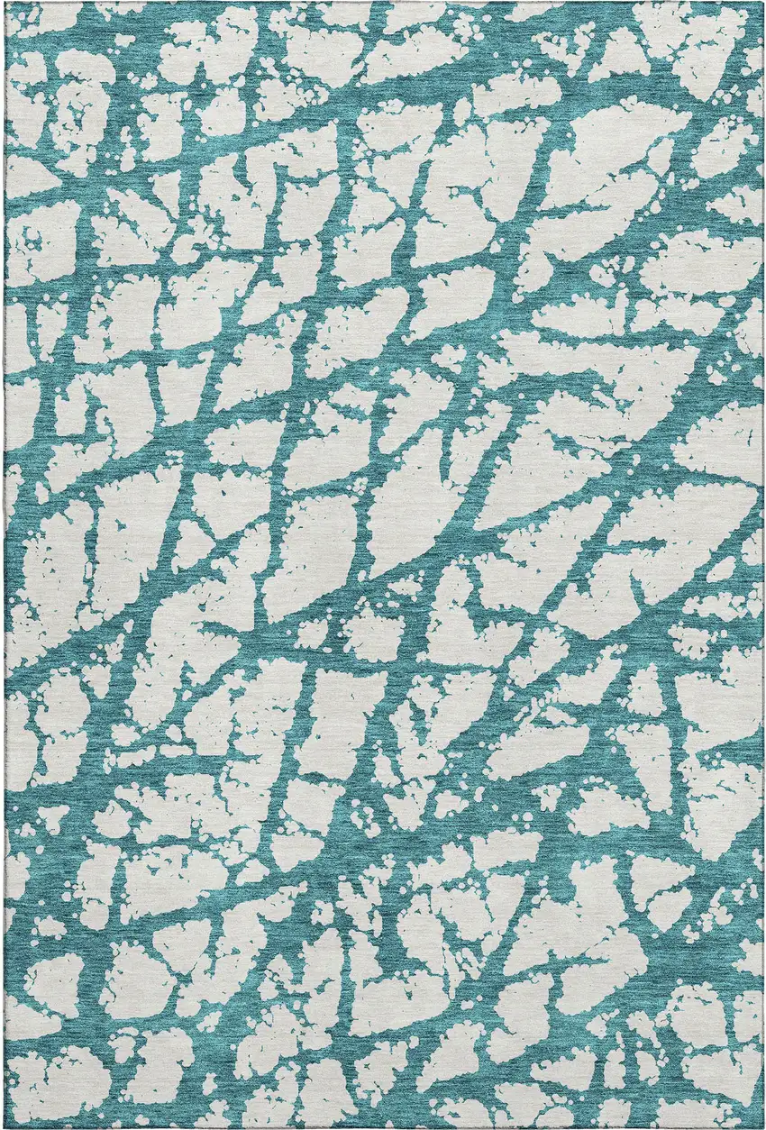 Teal And Ivory Abstract Washable Area Rug With UV Protection Photo 1