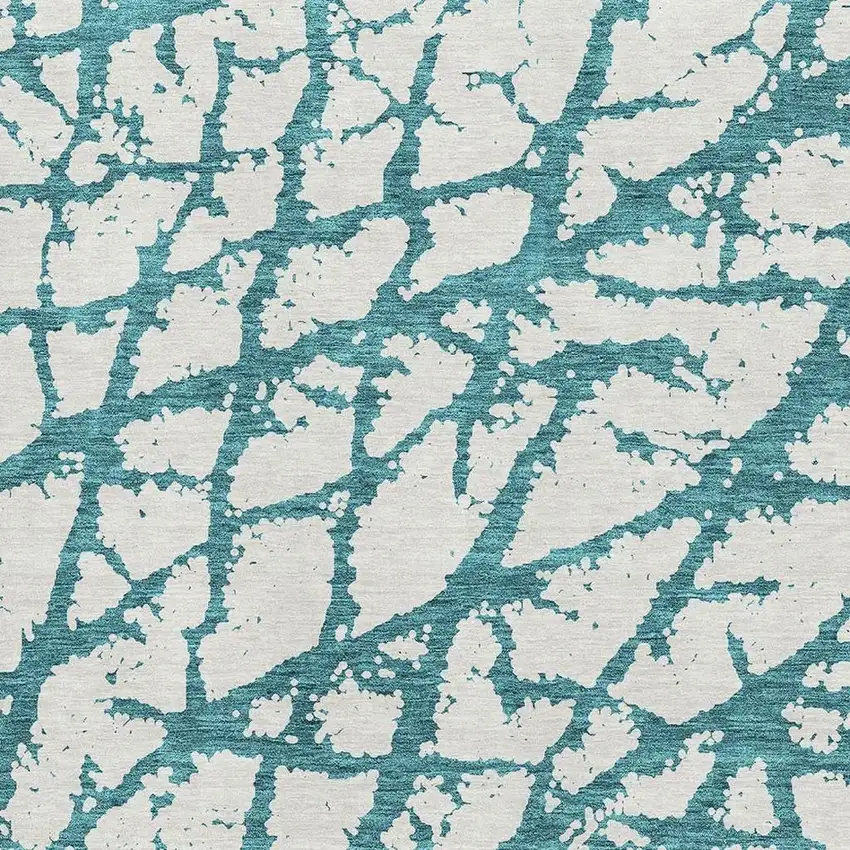 Teal And Ivory Abstract Washable Area Rug With UV Protection Photo 2