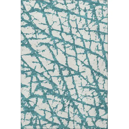 Teal And Ivory Abstract Washable Area Rug With UV Protection Photo 3