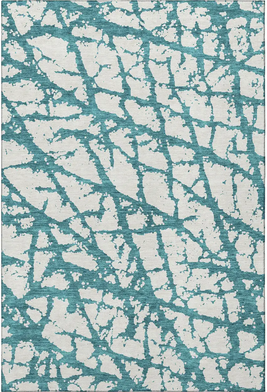 Teal And Ivory Abstract Washable Area Rug With UV Protection Photo 3