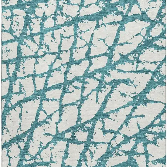 Teal And Ivory Abstract Washable Area Rug With UV Protection Photo 2