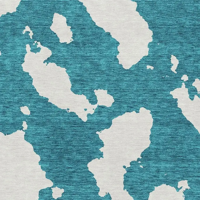 Teal And Ivory Abstract Washable Area Rug With UV Protection Photo 2