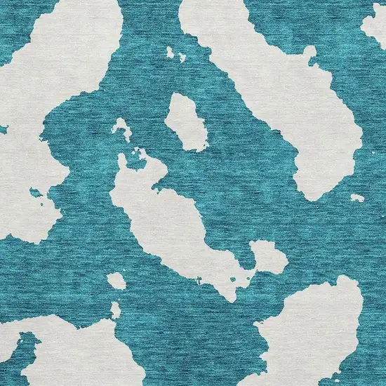 Teal And Ivory Abstract Washable Area Rug With UV Protection Photo 2