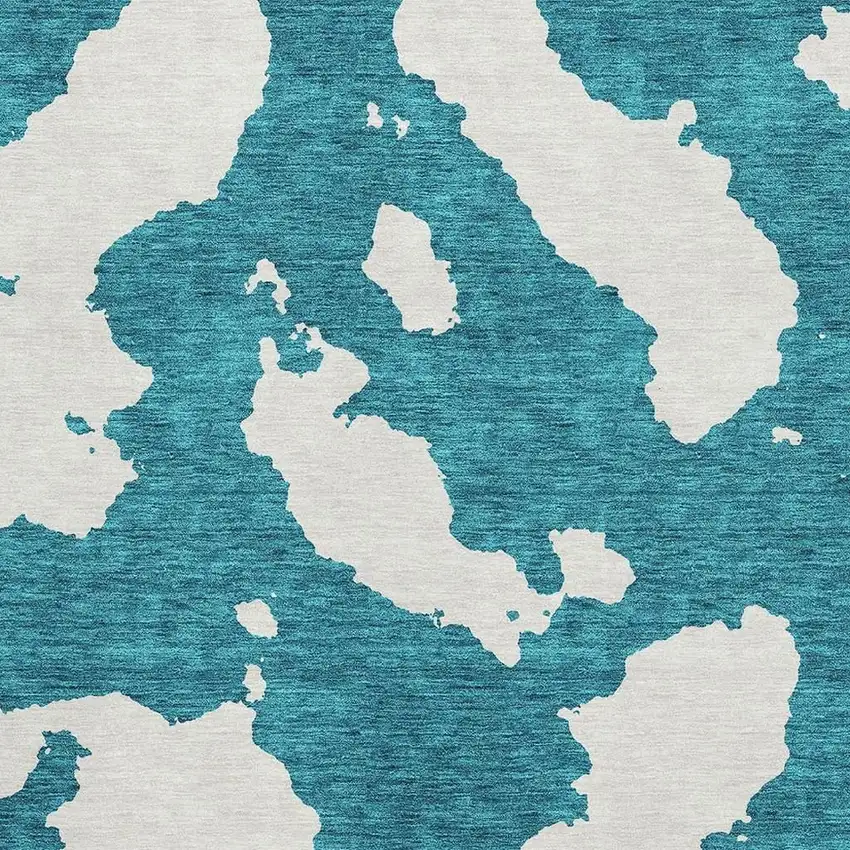 Teal And Ivory Abstract Washable Area Rug With UV Protection Photo 2