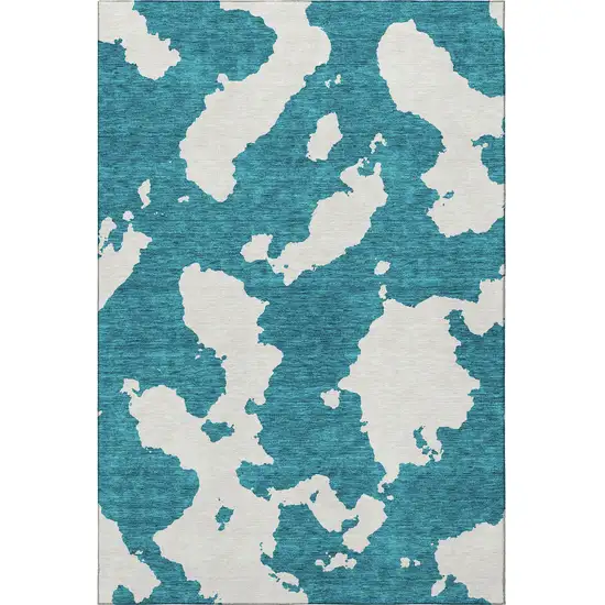 Teal And Ivory Abstract Washable Area Rug With UV Protection Photo 3