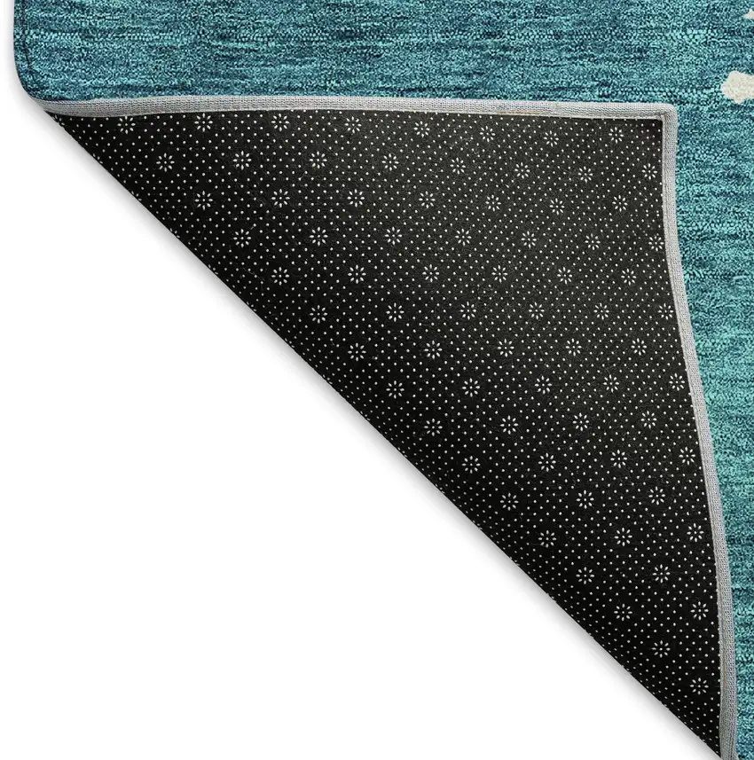 Teal And Ivory Abstract Washable Area Rug With UV Protection Photo 6