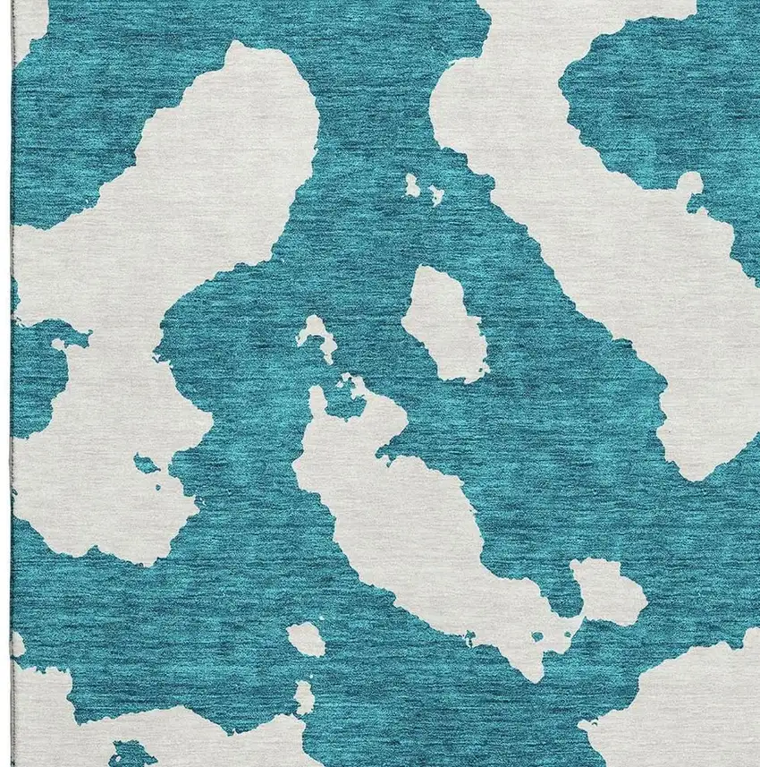 Teal And Ivory Abstract Washable Area Rug With UV Protection Photo 2