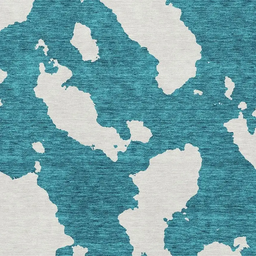 Teal And Ivory Abstract Washable Area Rug With UV Protection Photo 2