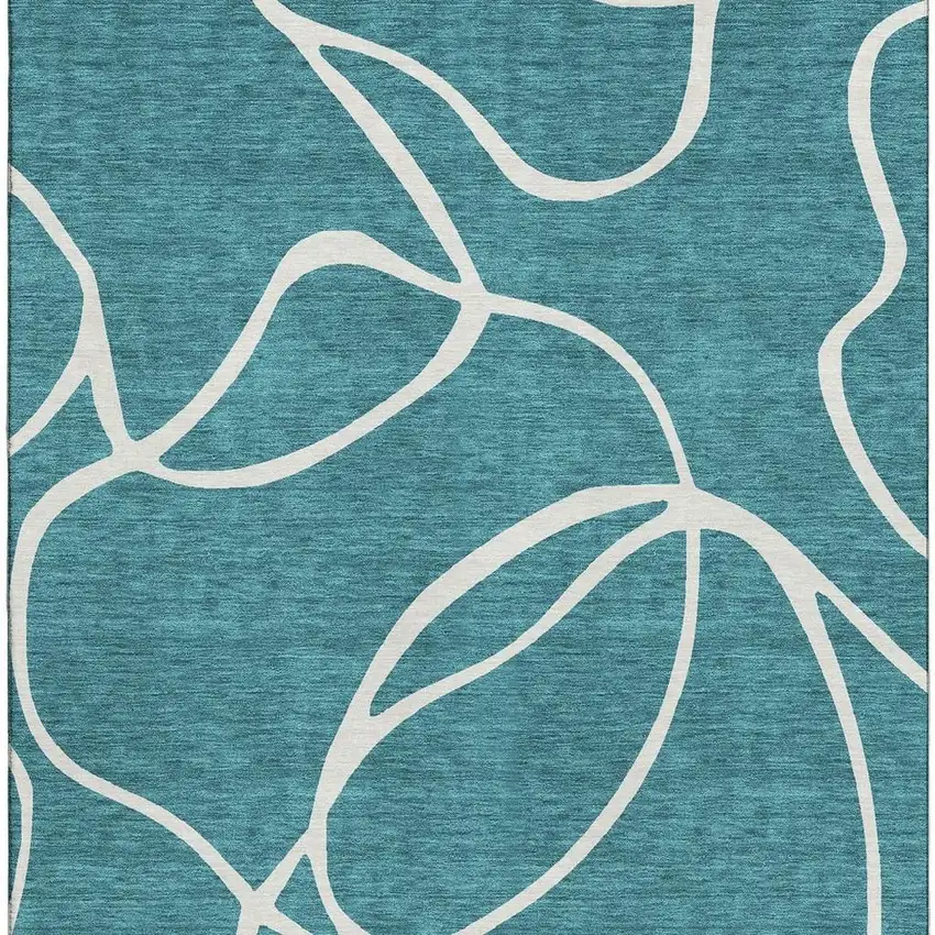 Teal And Ivory Abstract Washable Area Rug With UV Protection Photo 3