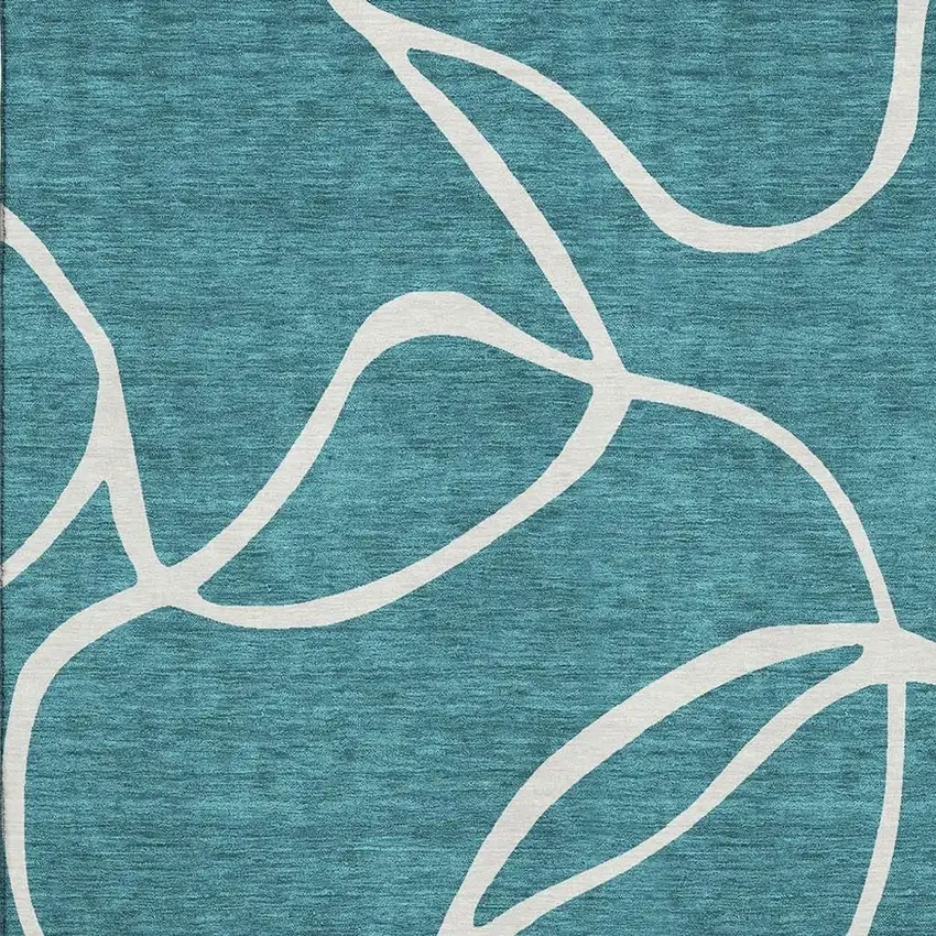 Teal And Ivory Abstract Washable Area Rug With UV Protection Photo 2