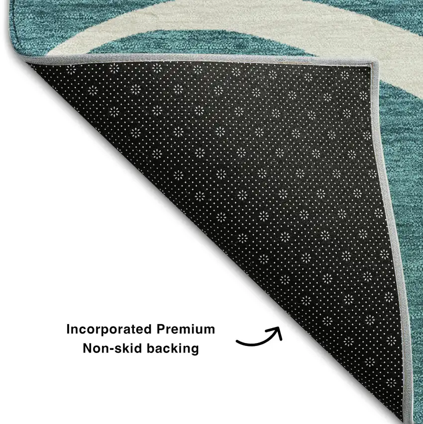 Teal And Ivory Abstract Washable Area Rug With UV Protection Photo 5