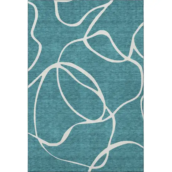 Teal And Ivory Abstract Washable Area Rug With UV Protection Photo 3