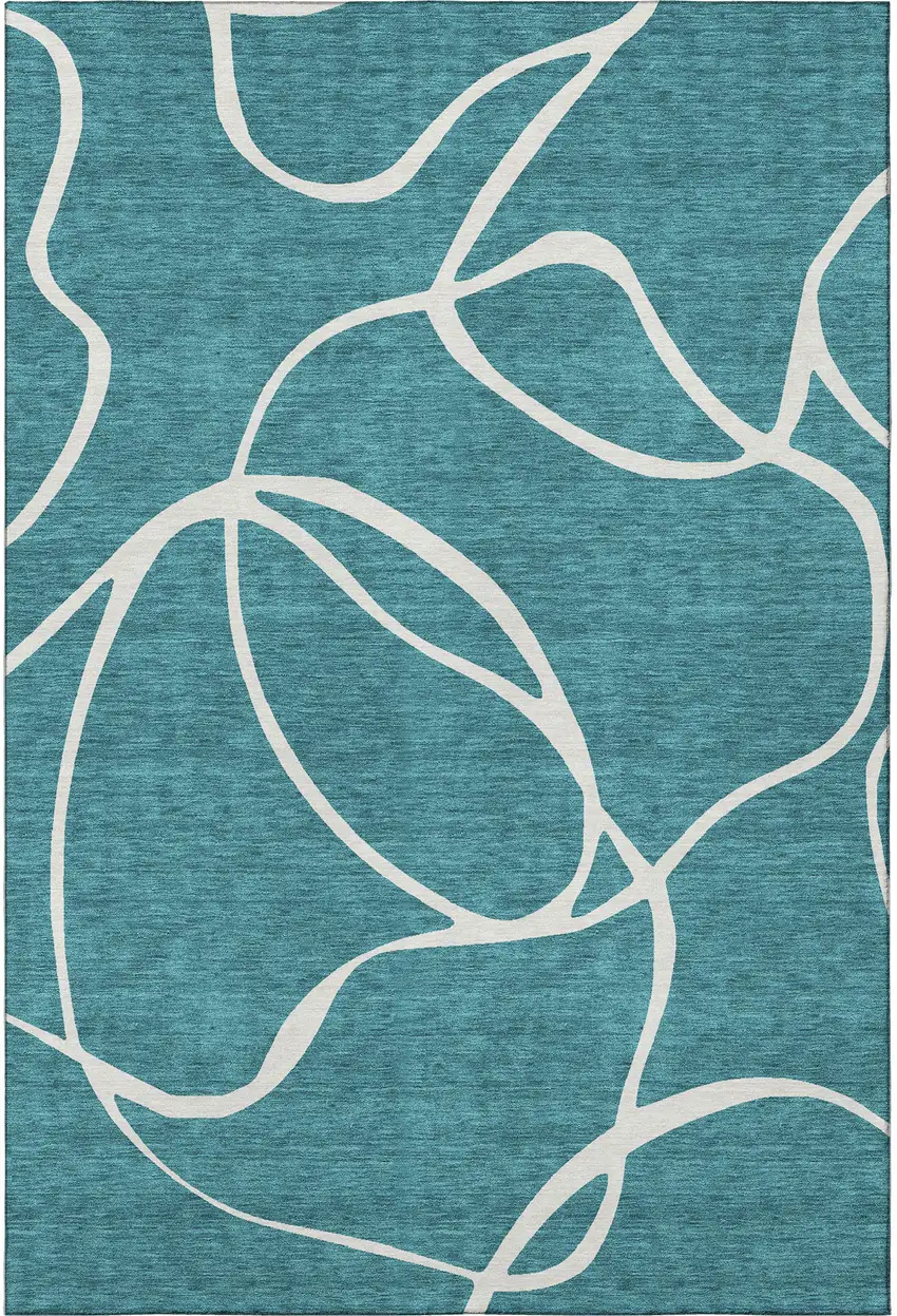 Teal And Ivory Abstract Washable Area Rug With UV Protection Photo 3