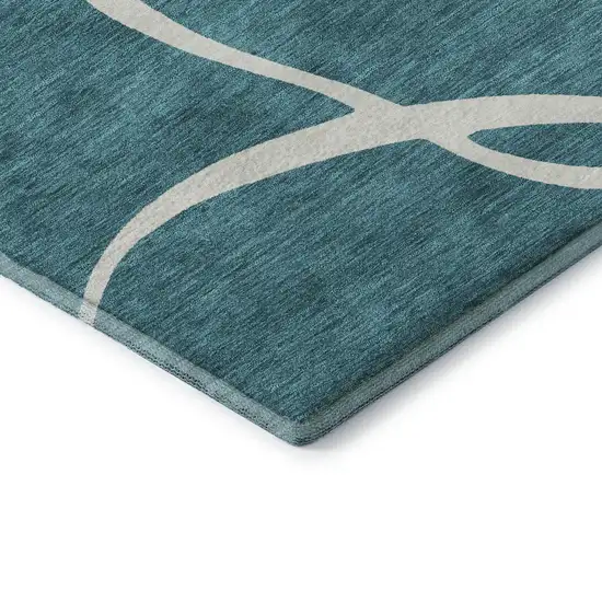 Teal And Ivory Abstract Washable Area Rug With UV Protection Photo 7