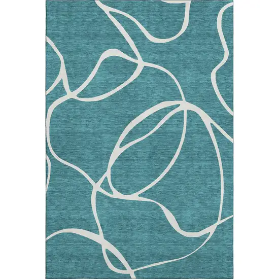 Teal And Ivory Abstract Washable Area Rug With UV Protection Photo 1