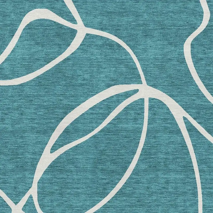 Teal And Ivory Abstract Washable Area Rug With UV Protection Photo 3