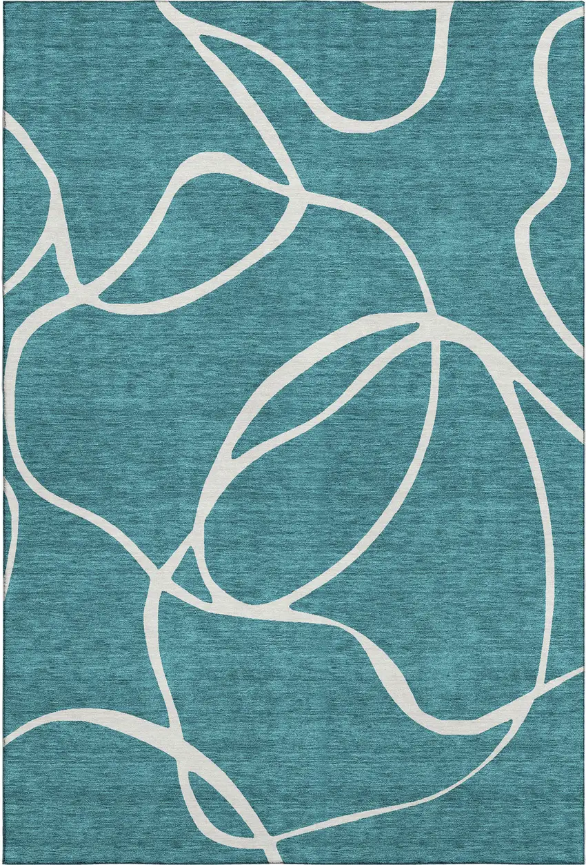 Teal And Ivory Abstract Washable Area Rug With UV Protection Photo 1