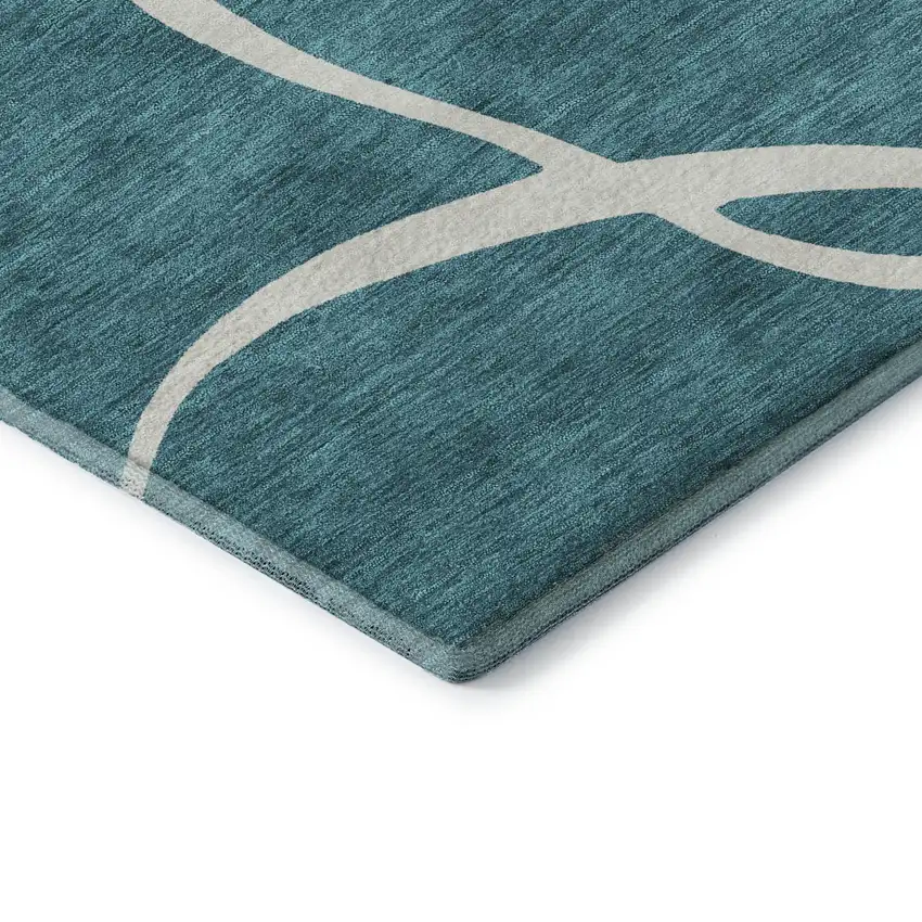 Teal And Ivory Abstract Washable Area Rug With UV Protection Photo 7