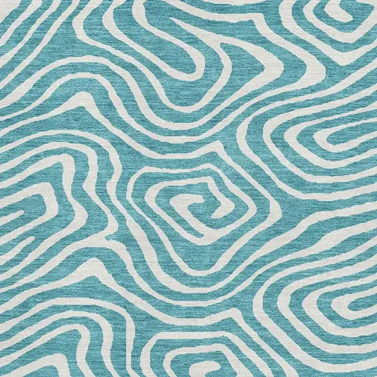 Teal And Ivory Abstract Washable Area Rug With UV Protection Photo 2