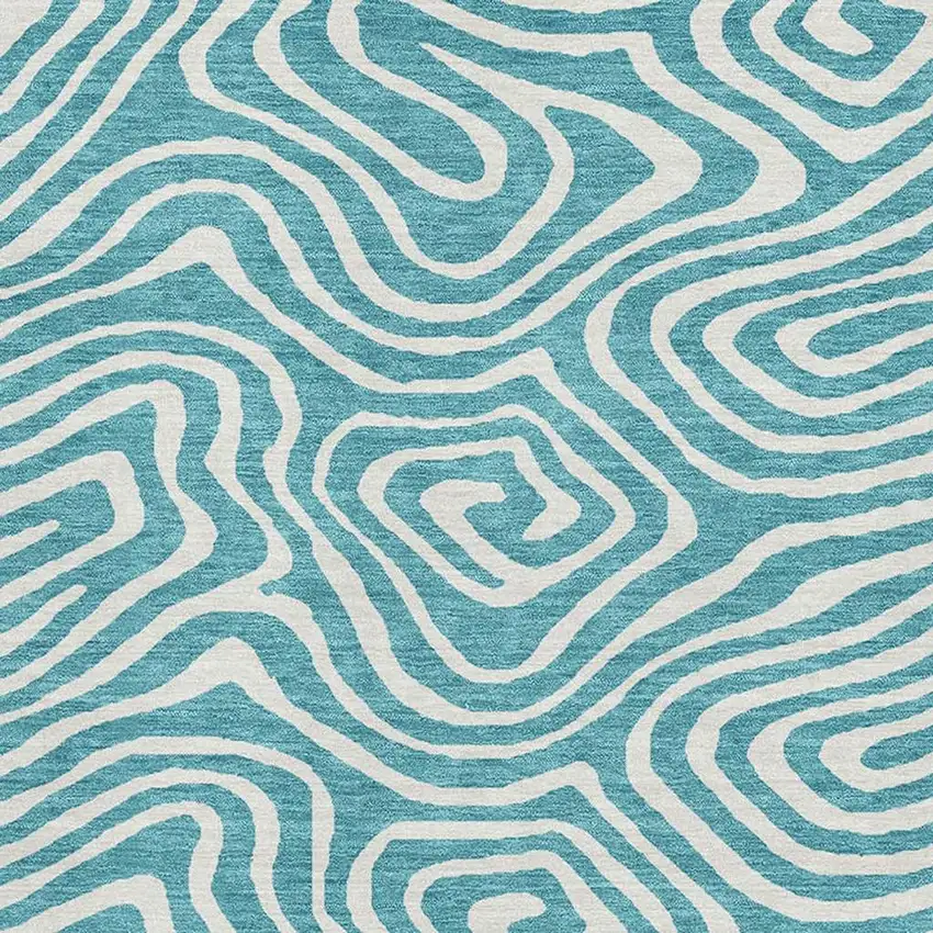 Teal And Ivory Abstract Washable Area Rug With UV Protection Photo 2