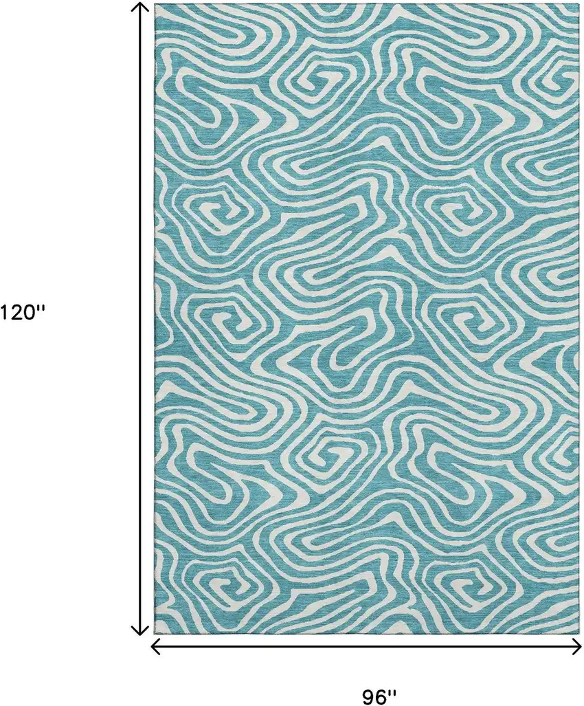 Teal And Ivory Abstract Washable Area Rug With UV Protection Photo 9