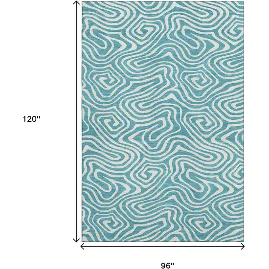 Teal And Ivory Abstract Washable Area Rug With UV Protection Photo 9