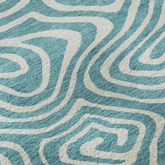 Teal And Ivory Abstract Washable Area Rug With UV Protection Photo 8