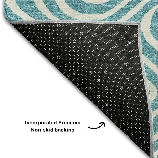 Teal And Ivory Abstract Washable Area Rug With UV Protection Photo 5