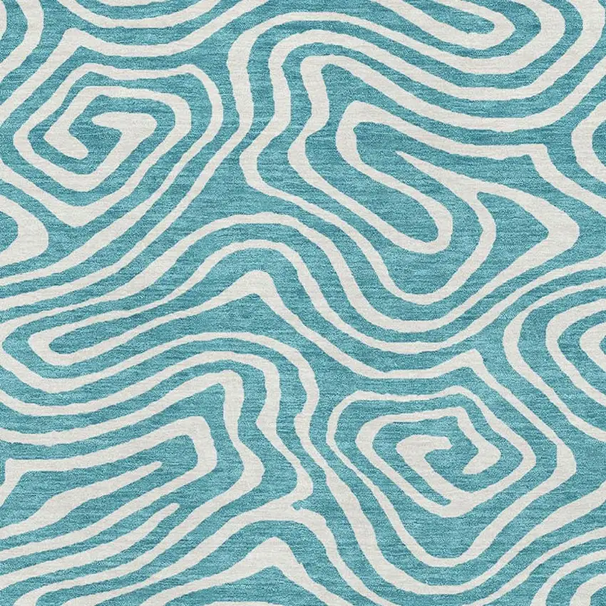 Teal And Ivory Abstract Washable Area Rug With UV Protection Photo 2