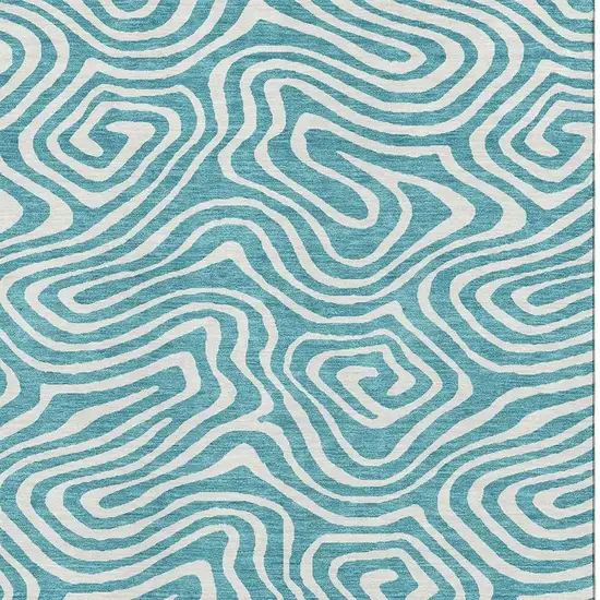 Teal And Ivory Abstract Washable Area Rug With UV Protection Photo 2
