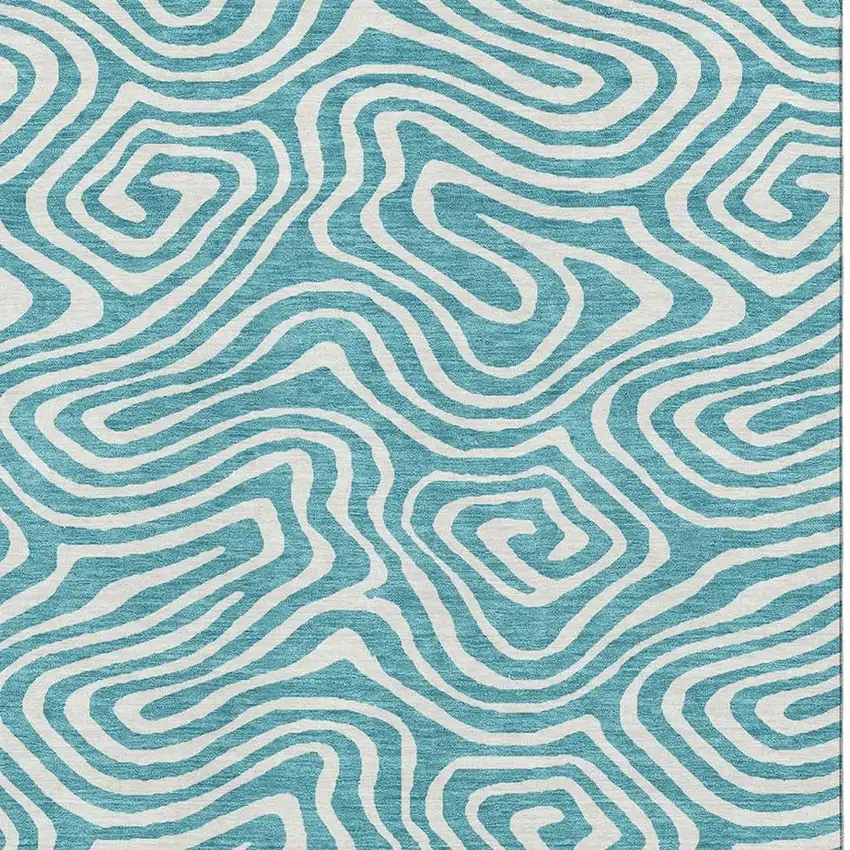 Teal And Ivory Abstract Washable Area Rug With UV Protection Photo 2