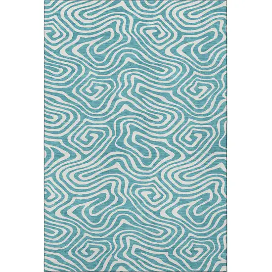 Teal And Ivory Abstract Washable Area Rug With UV Protection Photo 3