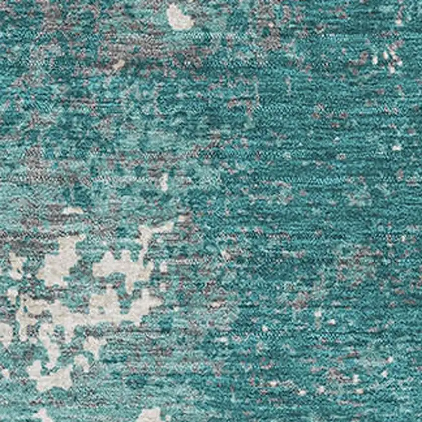 Teal And Ivory Abstract Washable Area Rug With UV Protection Photo 2