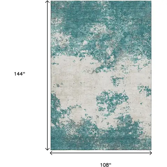 Teal And Ivory Abstract Washable Area Rug With UV Protection Photo 9