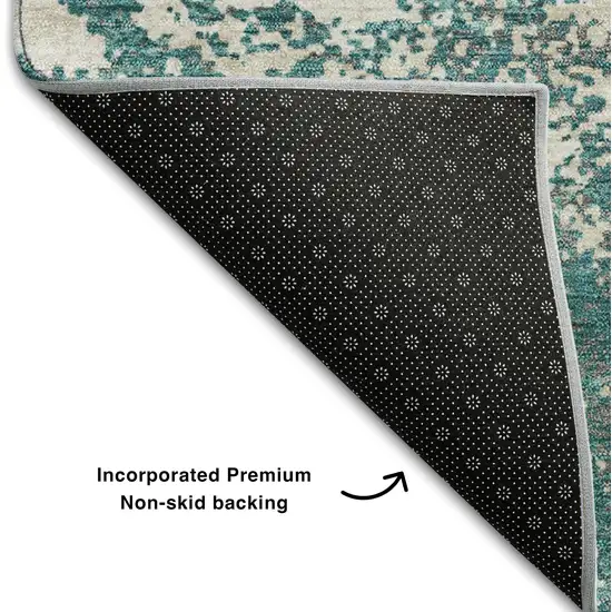 Teal And Ivory Abstract Washable Area Rug With UV Protection Photo 5
