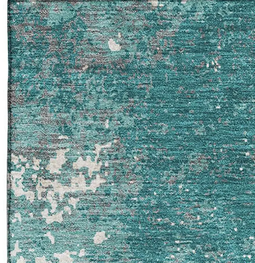 Teal And Ivory Abstract Washable Area Rug With UV Protection Photo 2