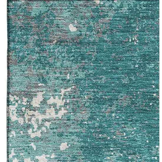 Teal And Ivory Abstract Washable Area Rug With UV Protection Photo 2