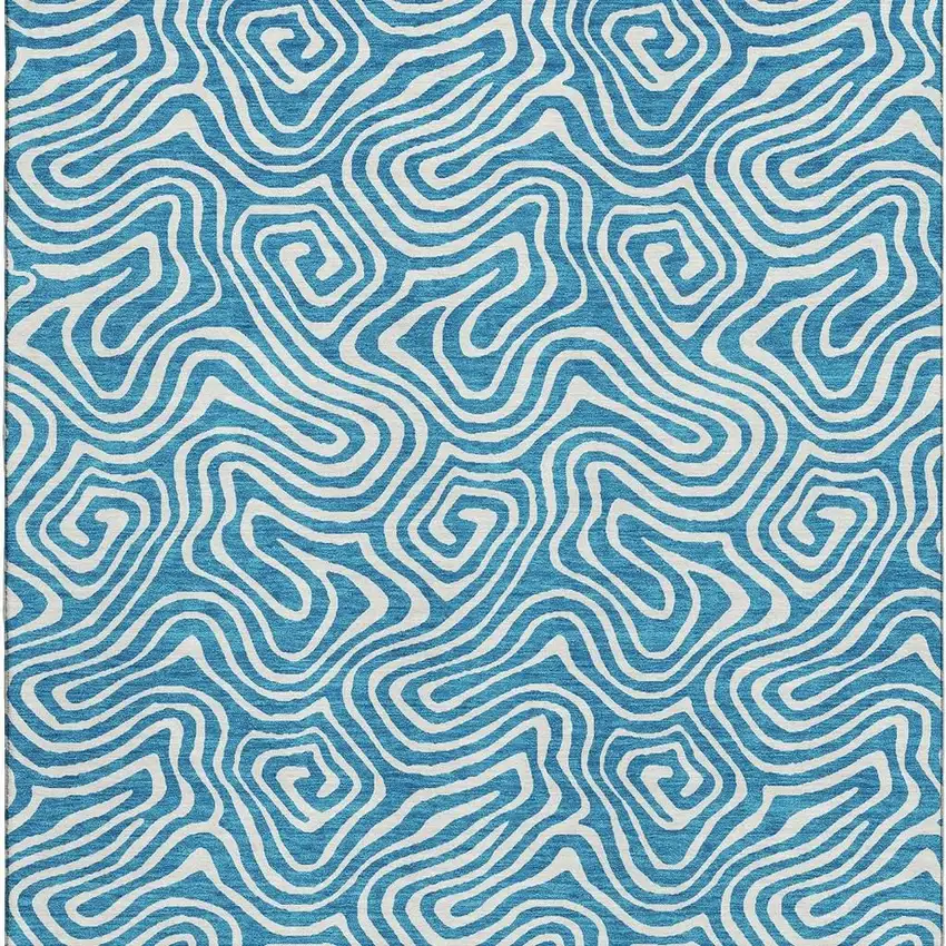 Teal And Ivory Abstract Washable Area Rug With UV Protection Photo 3