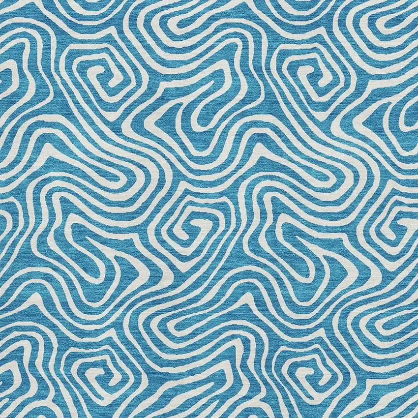 Teal And Ivory Abstract Washable Area Rug With UV Protection Photo 2