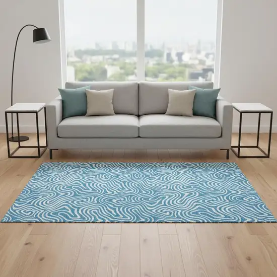 Teal And Ivory Abstract Washable Area Rug With UV Protection Photo 2