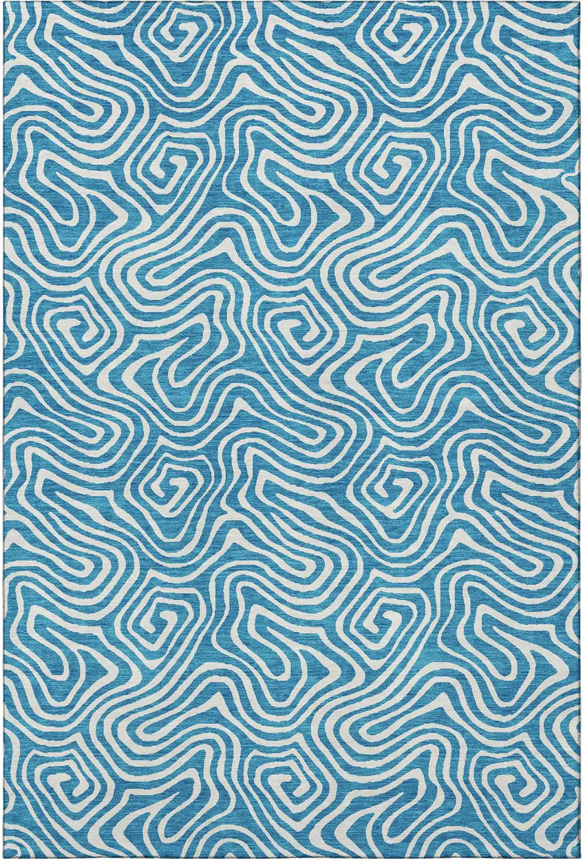 Teal And Ivory Abstract Washable Area Rug With UV Protection Photo 3