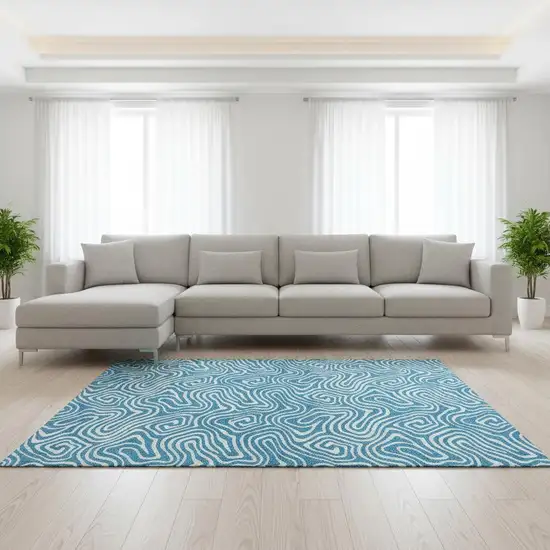 Teal And Ivory Abstract Washable Area Rug With UV Protection Photo 2